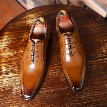 Mænd Ægte okselæder brogue bryllup Business herre casual lejligheder sko 2020 sort vintage oxford sko til mænd sko 2
