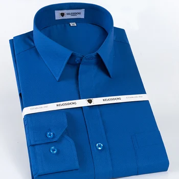 Mænds Klassisk langærmet Rynke Gratis Kjole Skjorte Enkelt Patch Lomme Standard-fit Formel Business Grundlæggende Design-Twill-Shirts