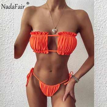 Nadafair Sommeren Sexede Kvinder I Bikini Sæt Bandage To Stykke Push Up Badetøj 2020 Solid Biquini Badedragt Kvinder Badedragt