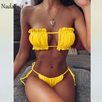 Nadafair Sommeren Sexede Kvinder I Bikini Sæt Bandage To Stykke Push Up Badetøj 2020 Solid Biquini Badedragt Kvinder Badedragt 3