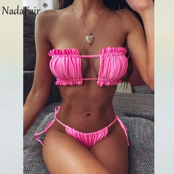 Nadafair Sommeren Sexede Kvinder I Bikini Sæt Bandage To Stykke Push Up Badetøj 2020 Solid Biquini Badedragt Kvinder Badedragt 4