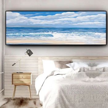 Naturlig Himlen, Havets Strand Landskab Panorama Abstrakt Lærred Maleri Plakater og Prints Væg Kunst Billede til stuen 3