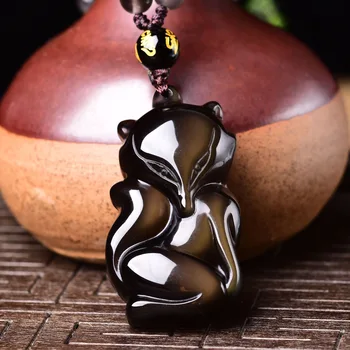 Naturlig krystal vedhæng obsidian fox pige stil simpel måde joker etnisk vind nøglebenet halskæde smykker