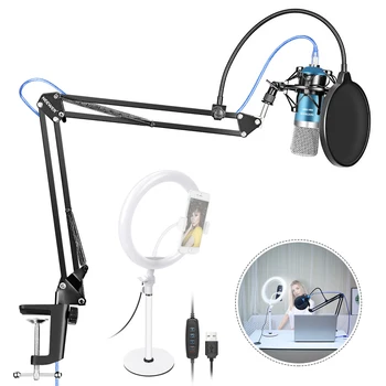 Neewer Dæmpbare LED-Ring og Lys NW-7000 USB-Mikrofon Kit med Smartphone-Holder/Suspension Scissor Arm Stå/Shock Mount 3
