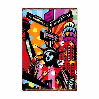New York Metal, Tin Tegn Vintage Wonder By Væg Kunst Maleri Plakater USA Flag Bar Pub Retro Frihedsgudinden Indretning WY103 2