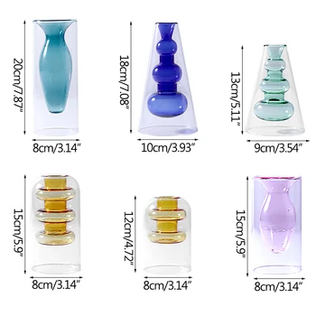 Nordisk Farverige Glas Vase Hydroponics Stue Dekoration Blomst Arrangement Dobbelt Lag Transparant Vaser Desktop Indretning 0