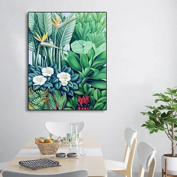 Nordisk Grønne Anlæg Lærred Maleri Plakat Og Print Wall Art Tropisk Plante, Blad Blomst Fugl Billeder Til Stuen Home Decor 0