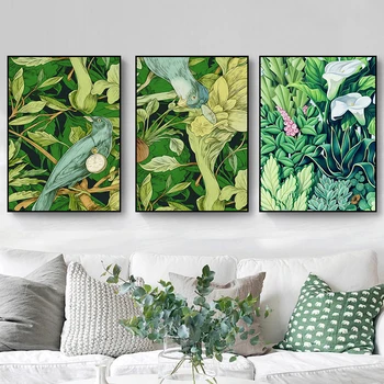 Nordisk Grønne Anlæg Lærred Maleri Plakat Og Print Wall Art Tropisk Plante, Blad Blomst Fugl Billeder Til Stuen Home Decor 2