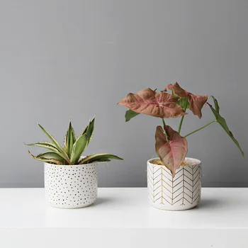 Nordisk Runde Pletter, Keramik Flower Pot Indendørs Desktop Hvid Porcelæn Saftige Urtepotte Have Moderne Hjem Decor 0