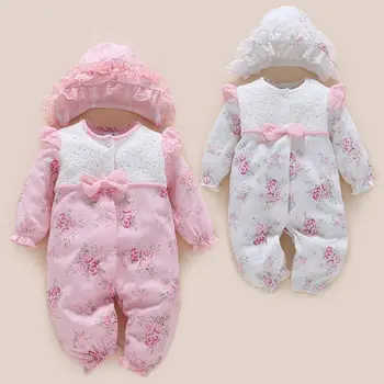 Ny Født Baby Pige Tøj 0-3 Måneder Buksedragter&Hatte Tøj Sæt Prinsesse Piger Footies til 2019 Foråret Efteråret Baby Body suits 33807