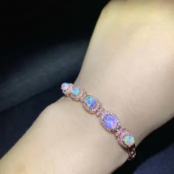 Ny stil naturlige farverige Opal armbånd til kvinder smykker ægte 925 sølv forgyldt naturlige perle birthstone party gave salg 0