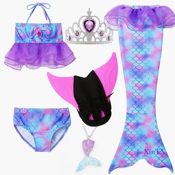 NYE!2020 Regnbue Pink Havfrue Hale med Monofin en Bikini, Bathing Badedragt Kjole til Piger i badetøj 1