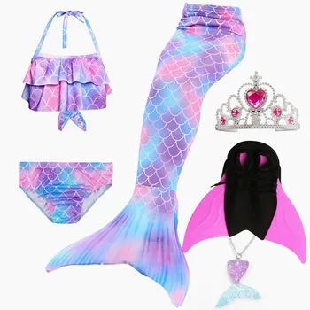 NYE!2020 Regnbue Pink Havfrue Hale med Monofin en Bikini, Bathing Badedragt Kjole til Piger i badetøj 5