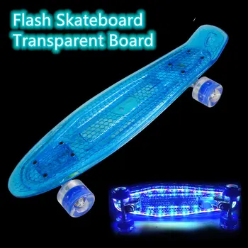 Nye 22 Tommer Gennemsigtig Banana Skate Board med Led-Lys, Flash-Hjulet Høj Kvalitet Street Skateboard Retro Børn Skateboard 0
