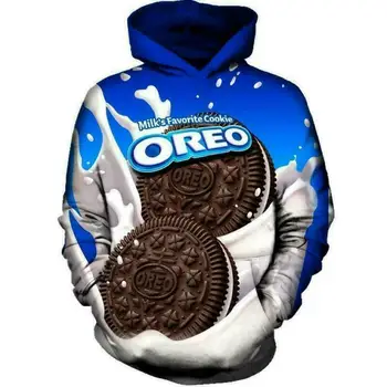 NYE 3D-Funny Blå Oreo Cookie Chokolade Cool Fashion Hoodie Sweatshirt Mænd Kvinder