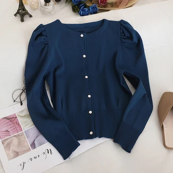 Nye Ankomst Elegante Sweater Kvinder Solid Farve En Enkelt Breasted Korte Cardigans Koreansk Mode Nye Strik Toppe 91149 0