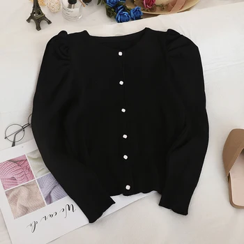 Nye Ankomst Elegante Sweater Kvinder Solid Farve En Enkelt Breasted Korte Cardigans Koreansk Mode Nye Strik Toppe 91149 3