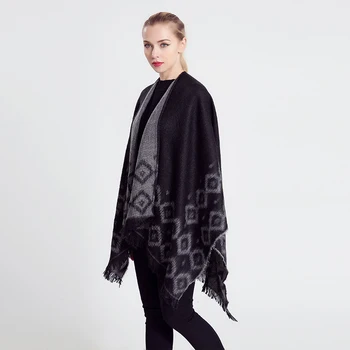 Nye ankomst Europæiske og Amerikanske stil, mode geometriske farve efterligning behageligt temperament varm poncho sjal tørklæde 5
