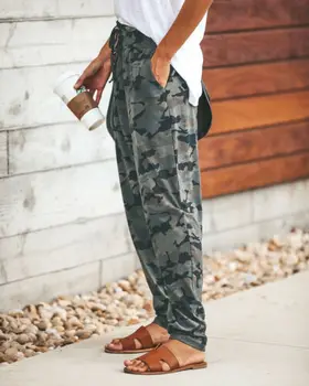 Nye Ankomst Kvinder Casual Camouflage Print Mode Bukser Med Høj Talje Snøre Løs Kører Bjergigning Sports Bukser 4