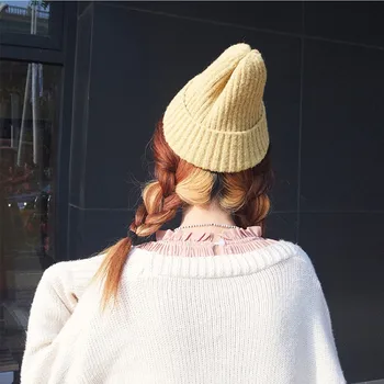 Nye Candy Farver Vinter Hat Kvinder Strikkede Hat, Varmt, Blødt Trendy Hat Kpop Stil Uld Hue Elegante Alle-match Hat 3