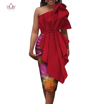 Nye dashiki afrikanske kjoler til kvinder i afrika tøj knæet-længde print kjole ene skulder Plus Størrelse 6xl damer tøj WY5233 2