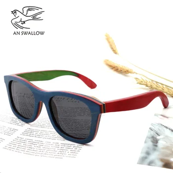 Nye Håndlavede Farvede Træ Ramme Flerfarvet Briller Retro Fashion Square Kvinders Solbriller Ultraviolet-bevis TAC Solbriller 0