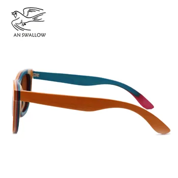 Nye Håndlavede Farvede Træ Ramme Flerfarvet Briller Retro Fashion Square Kvinders Solbriller Ultraviolet-bevis TAC Solbriller 3