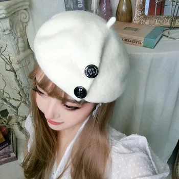 Nye Klassiske Kvinder, Uld Vinter Hat Slouchy Rynke-Knappen Beanie Tyk Varm Hat Dame Pige I Fransk Stil, Som Beret Hat Adjuatble 5