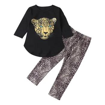 Nye Piger Jul Sæt Baby Buksetrold Piger Tigre Print langærmet Toppe+Leopard Leggings Bukser Udstyr Casual mode unik M5 2