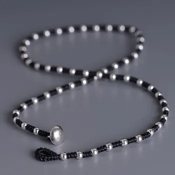 Nye S925 ægte Sølv Halskæde til Kvinder Mode Hånd Vævet 4mm 925 Sølv Perle Voks Halskæde Kvinders sølv Halskæde