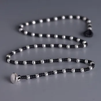 Nye S925 ægte Sølv Halskæde til Kvinder Mode Hånd Vævet 4mm 925 Sølv Perle Voks Halskæde Kvinders sølv Halskæde 2