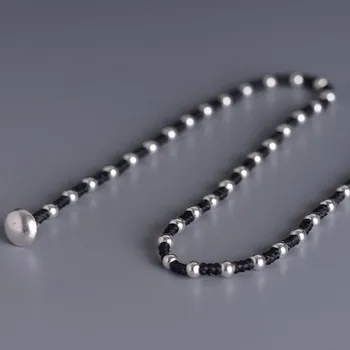 Nye S925 ægte Sølv Halskæde til Kvinder Mode Hånd Vævet 4mm 925 Sølv Perle Voks Halskæde Kvinders sølv Halskæde 4