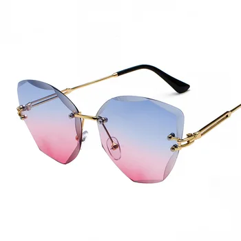 Nye Sommer Uindfattede Solbriller Kvinder Diamant Trimning Sol briller Gradient Klar Linse Metal af Høj Kvalitet, Cateye Briller 1