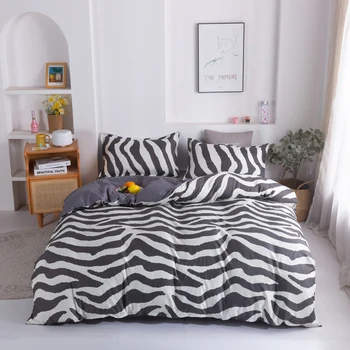 Nye vinter design zebra sort og hvide striber hjem tekstiler sengetøj sæt dynebetræk lagen, pudebetræk, konge, dronning fuld 4