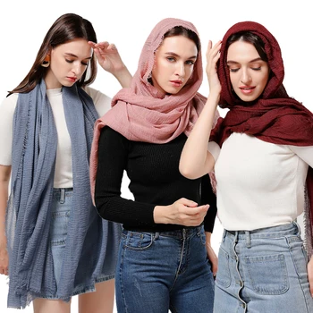 Nyeste Kvinder Tørklæde Crinkle Boble Hijab Bomuld Sjaler Mode Almindelig Rynke Wrap Muslimske Hovedbøjle Drapere Populære 87Color 10stk/Masse 1