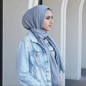 Nyeste Kvinder Tørklæde Crinkle Boble Hijab Bomuld Sjaler Mode Almindelig Rynke Wrap Muslimske Hovedbøjle Drapere Populære 87Color 10stk/Masse 2