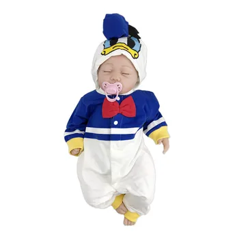 Nyfødte Baby Pige Tøj Foråret Lange Ærmer Rompers Tegnefilm Mus Duck Trykt Spædbarn Dreng Hætteklædte Kostume Bomuld Sjovt Tøj 5