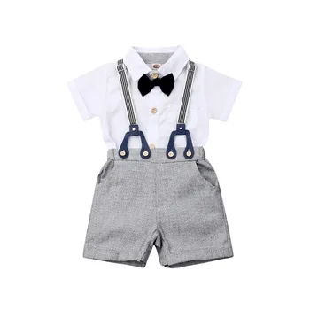 Nyfødte Spædbarn Baby Drenge Herre Tøj, Korte Ærmer Shirts Bluse Toppe + Samlede Bib Shorts 2stk Outfit 2