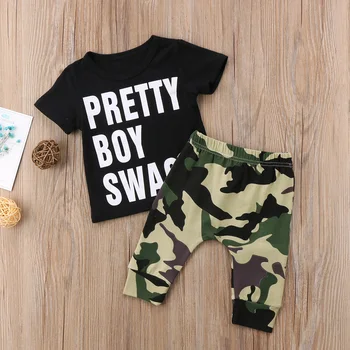 Nyfødte spædbarn Kids Baby Pige Dreng T-shirt, Toppe+ Camouflage bukser Bukser 2PC Tøj Tøj 0
