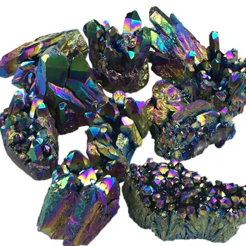 Nyhed Naturlig Kvarts Krystal Rainbow Titanium Cluster VUG Mineral Prøve Healing Gul Krystal Citrin Cluster Crystal Hjem 22457
