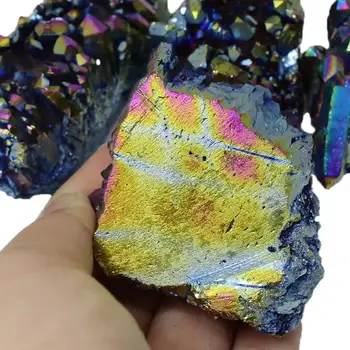 Nyhed Naturlig Kvarts Krystal Rainbow Titanium Cluster VUG Mineral Prøve Healing Gul Krystal Citrin Cluster Crystal Hjem 5
