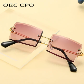 OEC CPO Mode Populære Uindfattede Rektangel Solbriller Kvinder Mænd Nuancer Legering Briller UV400 O264 4