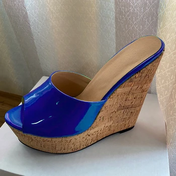 For Olomm kvinder platform muldyr sandaler, kiler høje hæle sandaler, åben tå, grøn sort blå fest sko kvinder os plus size 5-20 ~ Kvinders / www.gourmetconnection.dk
