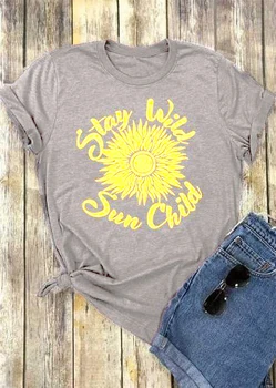 Ophold Vilde Solen Barnet T-Shirt mode tøj Casual Bomuld Vintage Tee Guld Sun flower Grunge Toppe æstetiske gave Camisetas 4