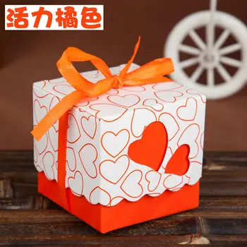 Orange Double Heart Wedding Favor Box gaveæske candy box bryllup kasse med Bånd Gratis Fragt 1