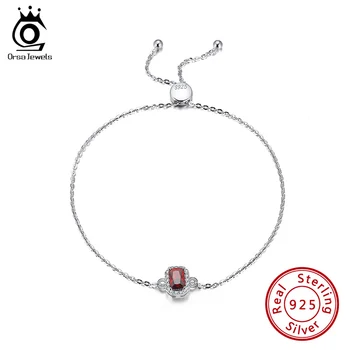 ORSA SMYKKER Ægte 925 Sterling Sølv Ruby Armbånd Til Kvinder Vintage Accesorios Jul Røde Sten Justerbar Armbånd OSB79 1