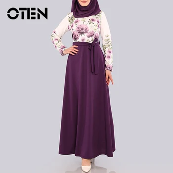 OTEN 2020 Abayas Muslimske Kjole Til Kvinder Afslappet og Elegant Patchwork Print Mænds Kimono Islamiske Kvindelige Robe Plus Size Kjoler Lange 3
