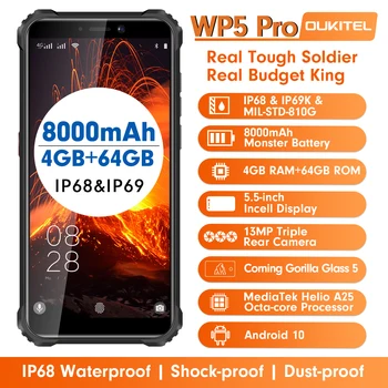 OUKITEL WP5 Pro IP68 Vandtæt Smartphone 8000mAh Android 10 Tredobbelte, Kamera, 5.5 tommer Skærm Fingeraftryk 4GB 64GB Mobiltelefon 4