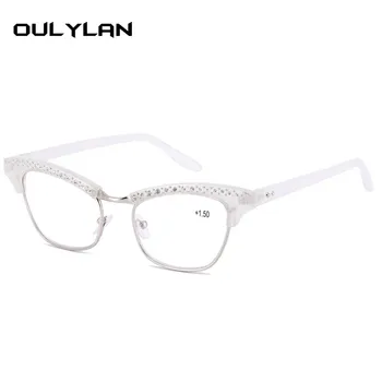 Oulylan Retro Cat Eye Briller Til Læsning Kvinder Diamant Designer Harpiks Linse Briller Damer Krystal Rhinestone Presbyopic Briller 1