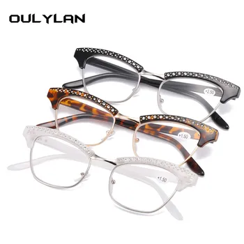 Oulylan Retro Cat Eye Briller Til Læsning Kvinder Diamant Designer Harpiks Linse Briller Damer Krystal Rhinestone Presbyopic Briller 5